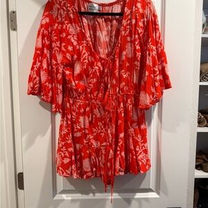 Hello Molly Red Floral Tie-Waist Romper